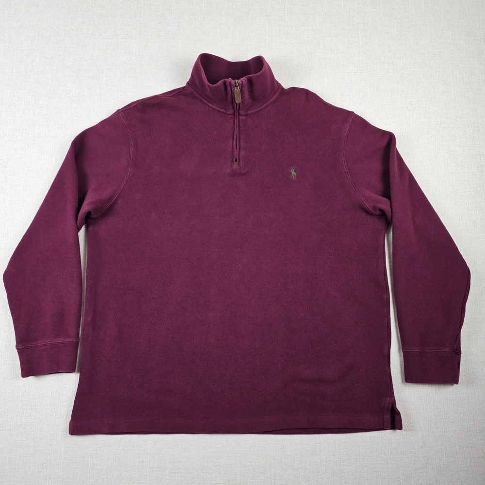 Polo Ralph Lauren Sweater Mens XL Burgundy Red Estate Rib Quarter Zip Sweatshirt